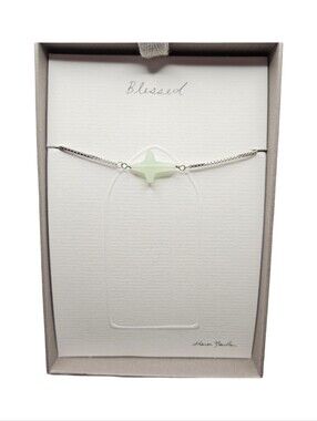DEMDACO Sharon Nowlan "Faith" Sea Glass Cross Bracelet NIB 7"+1.5"
